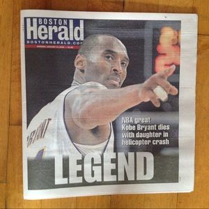 Kobe Bryant Boston Herald Legend Newspaper 1-27-20